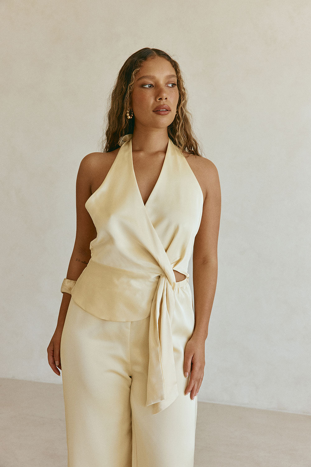 Butter Yellow Silky Wrap Valentina Jumpsuit