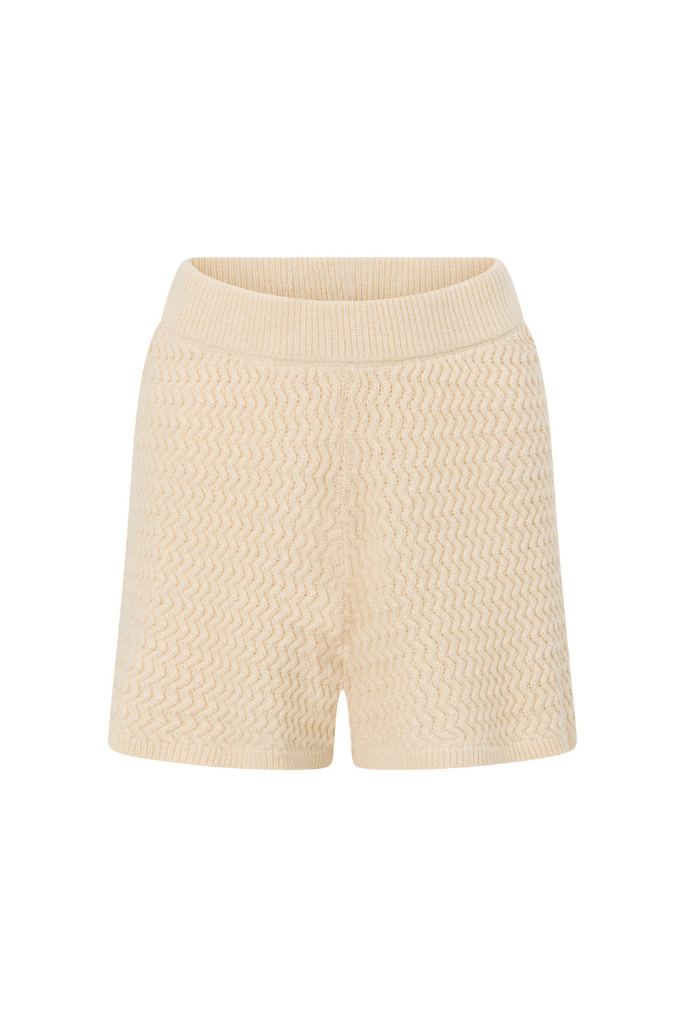 Cream Zig Zag Knit High Waist Elastic Mabel Shorts