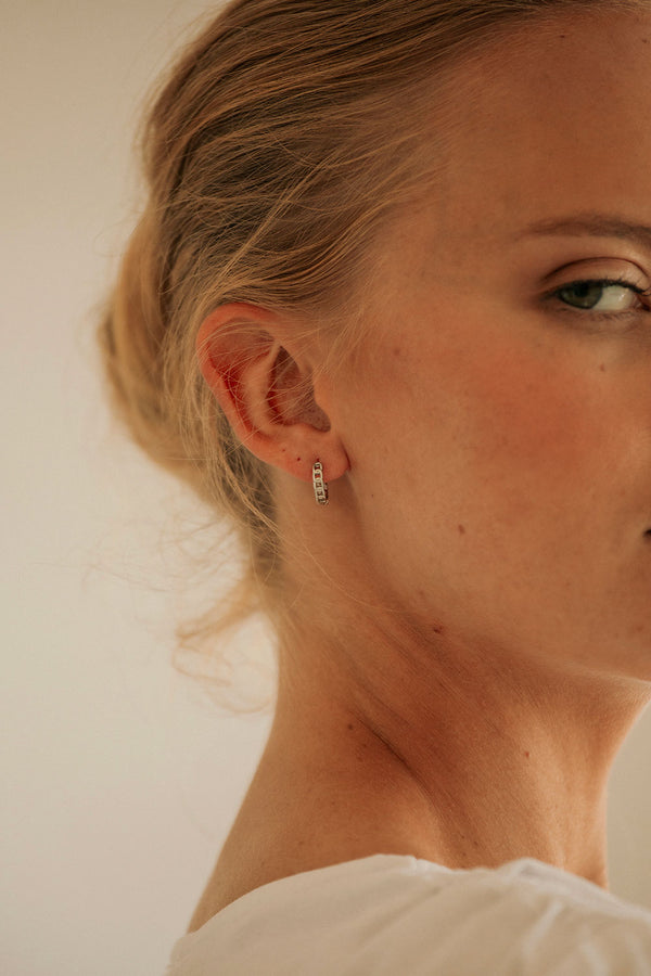 Silver Toned Chain Link Hoop Eve Huggie Earrings