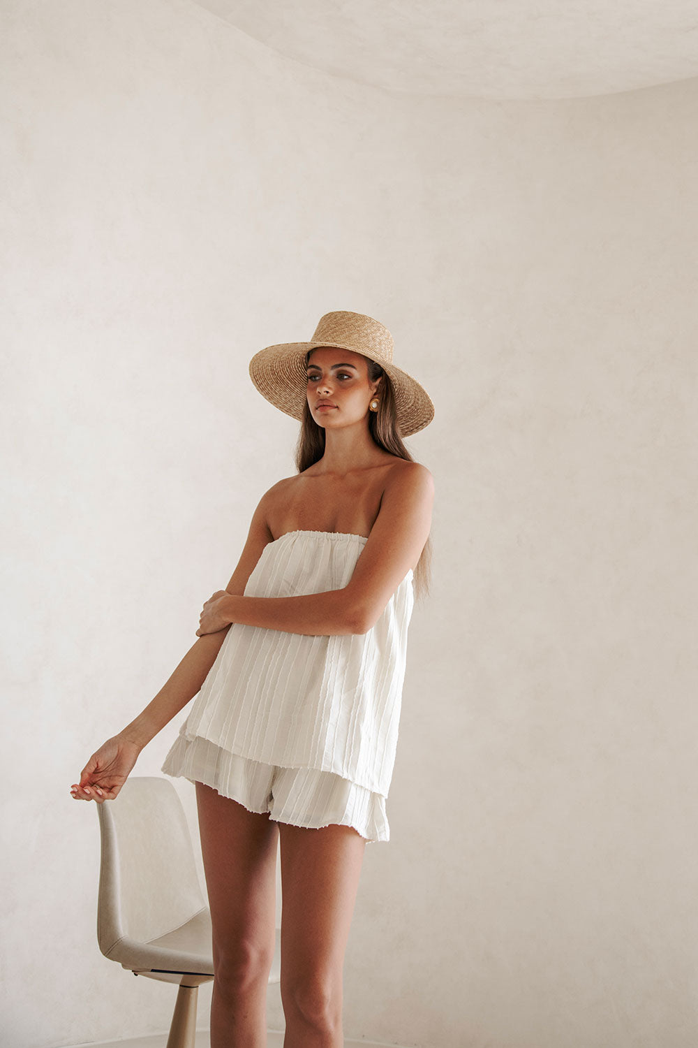 Cream Textured Stripe Strapless Sophie Playsuit