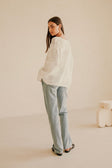 White Knit Long Sleeve Button Up Martina Top