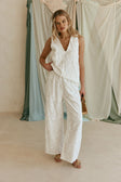 White Leafy Motif High Waist Cambria Pants