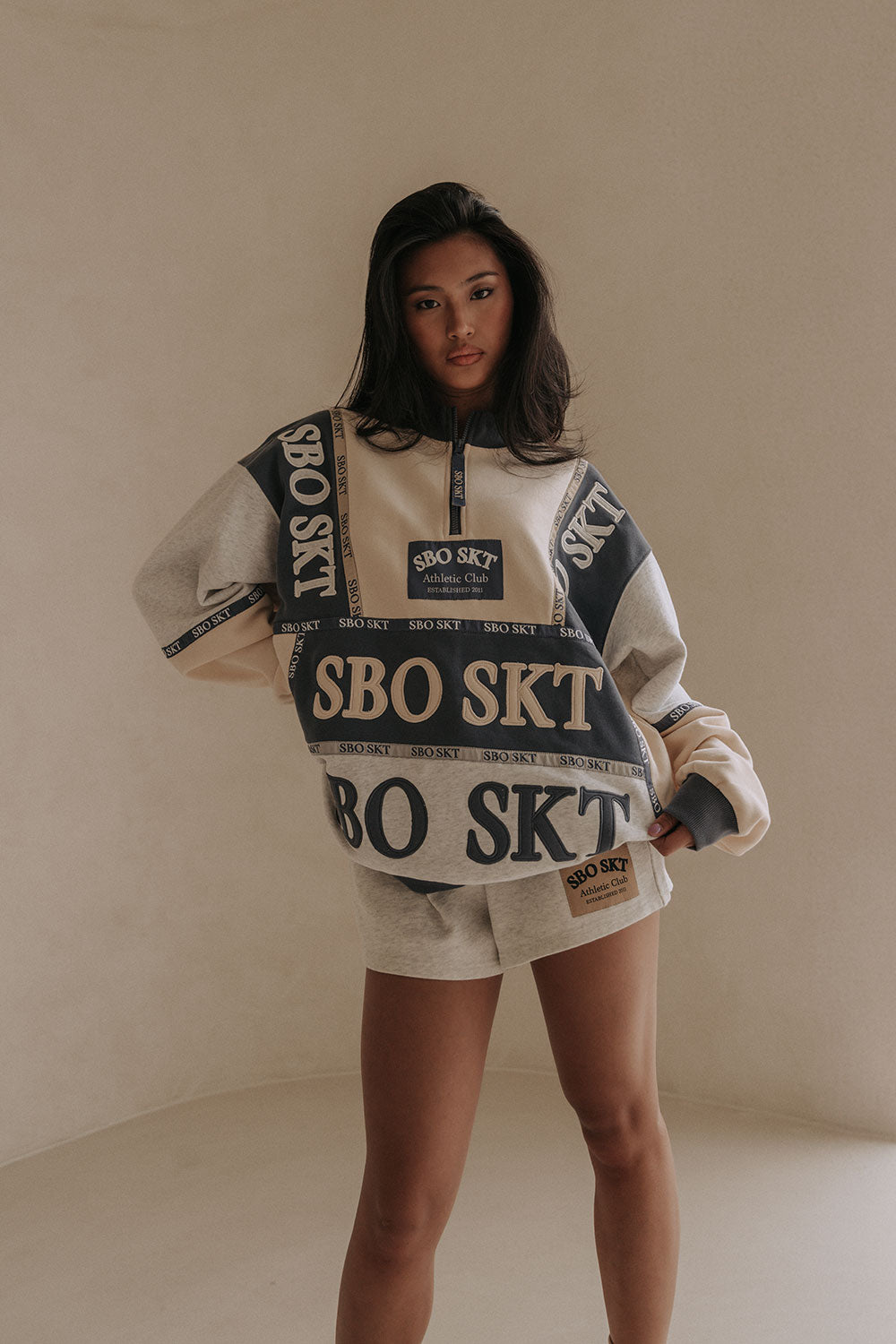 Stockholm Oversized Vintage Sweater - Fleece Blue, Cream, Grey