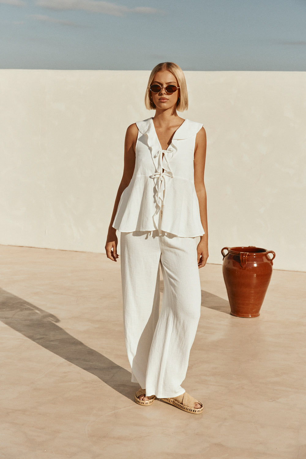 White Cotton Drawstring Saskia Pants
