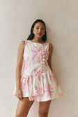 Pink Spring Floral Print Button Mini Alfresco Dress