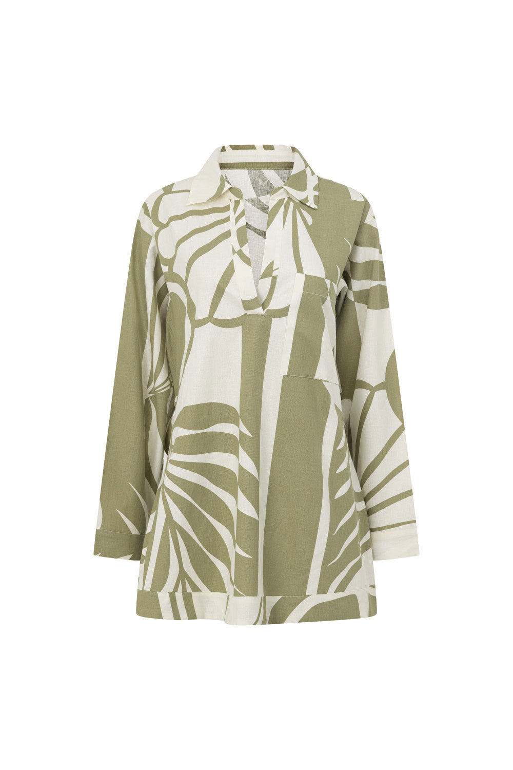 Palm Green Long Sleeve Mini Shirt Adele Dress