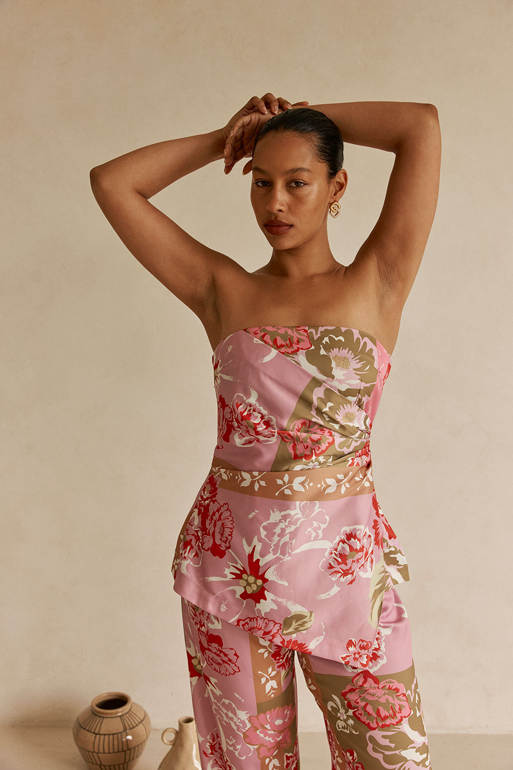 Pink Botanic Patch Floral Print Strapless Marleigh Top