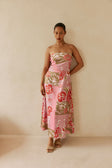 Pink Botanic Patch Floral Strapless Maxi Liberty Dress