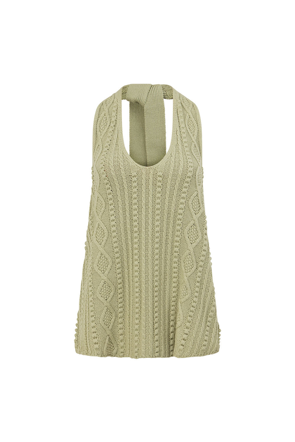 Green Cotton Knit Halter Azari Top
