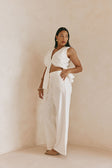White Structured High Waist Vespera Pants