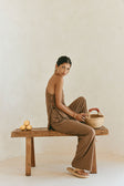 Chocolate Brown High Waist Elastic Drawstring Zen Pants