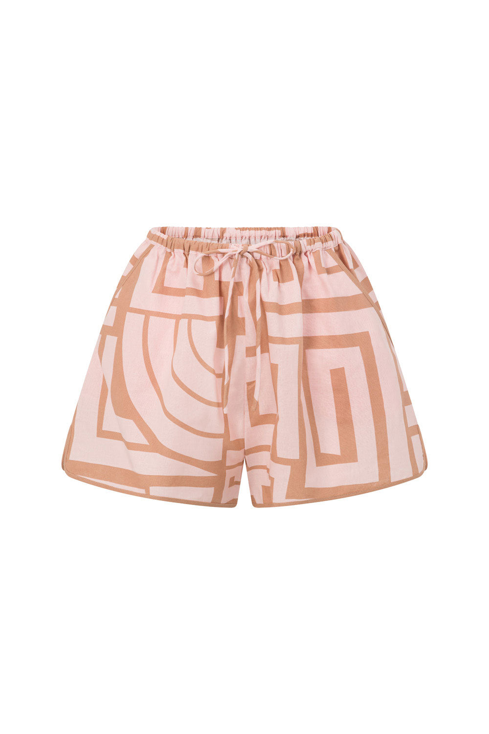 Pink Hellenic Maze Elastic Drawstring Pocket Kira Shorts