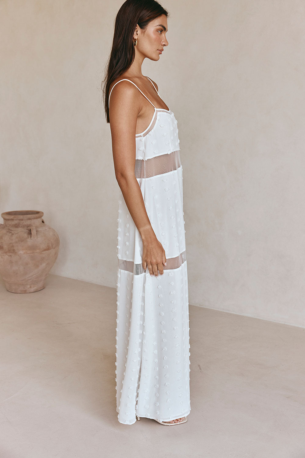 Miliano Adjustable Thin Strap Panelled Maxi Dress - White