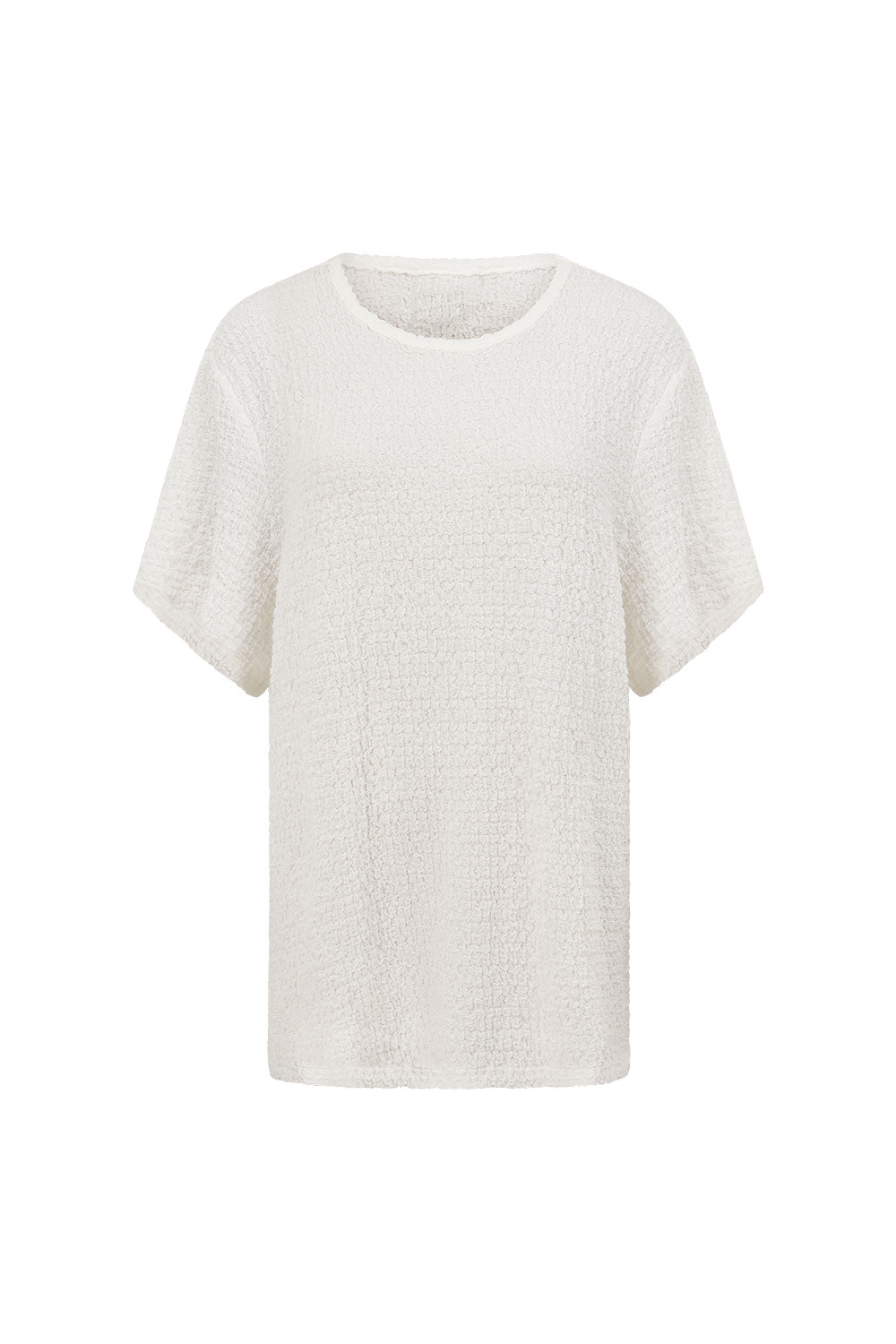 White Textured Boxy Adora T Shirt Top