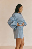 Blue Stripe Elastic Drawstring Hailey Shorts