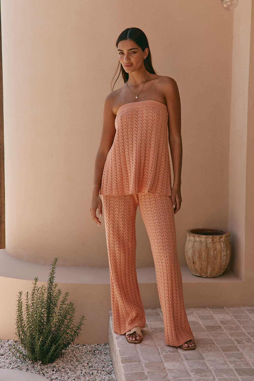 Coral Pointelle Knit High Waist Athena Pants
