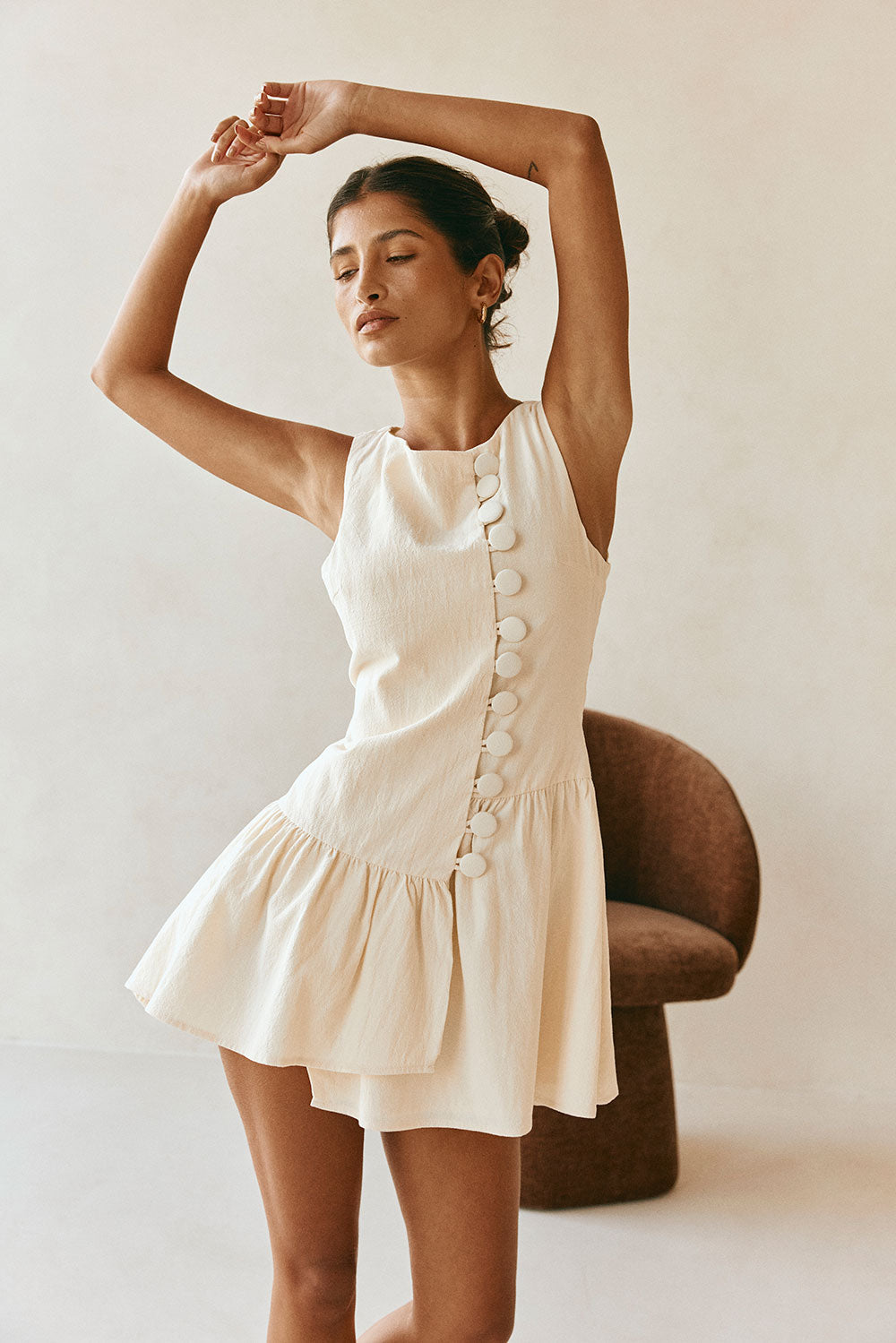 Cream Button-Up Mini Alfresco Dress