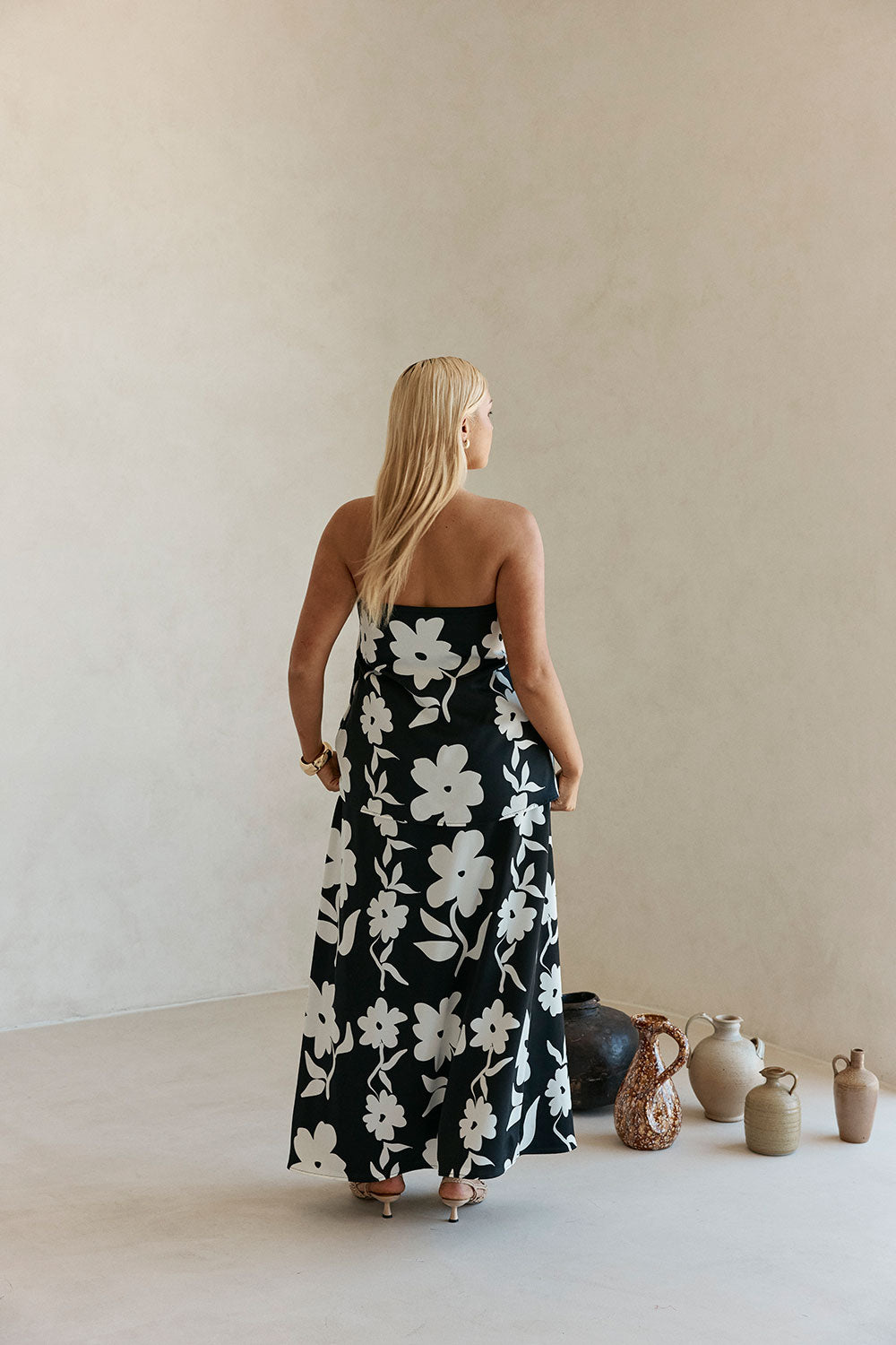 Black Alma Caroline Floral Print Strapless Elora Top