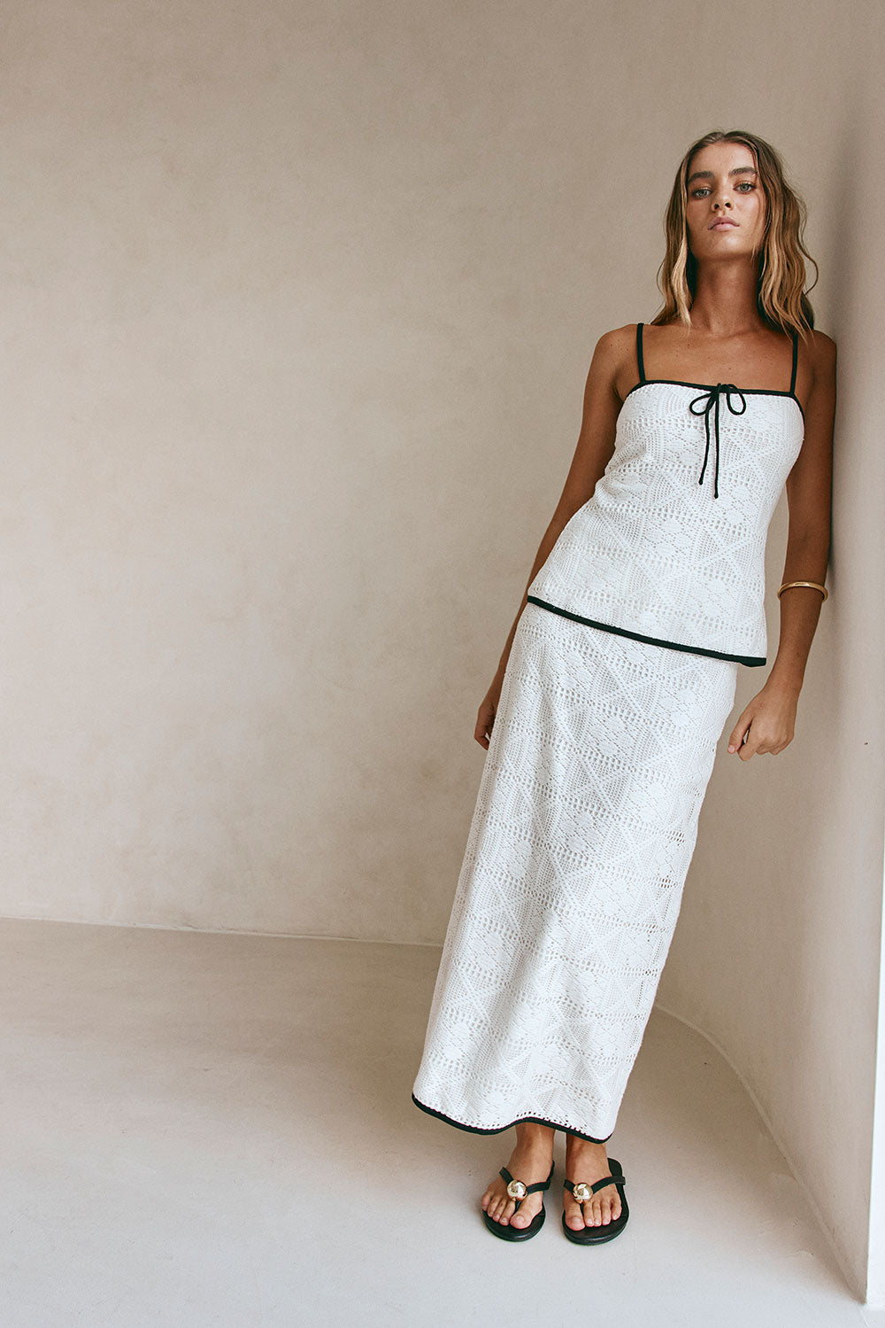 White Crochet High Waist A Line Maxi Aluna Skirt