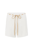 White Ribbed High Waist Tie Indigo Shorts