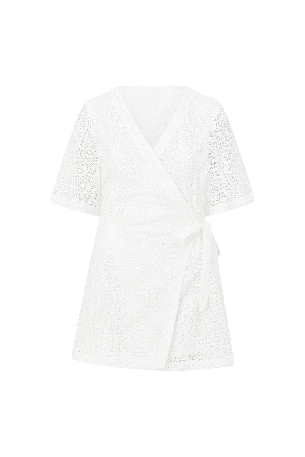 White Short Sleeve Wrap Mini Eliza Dress