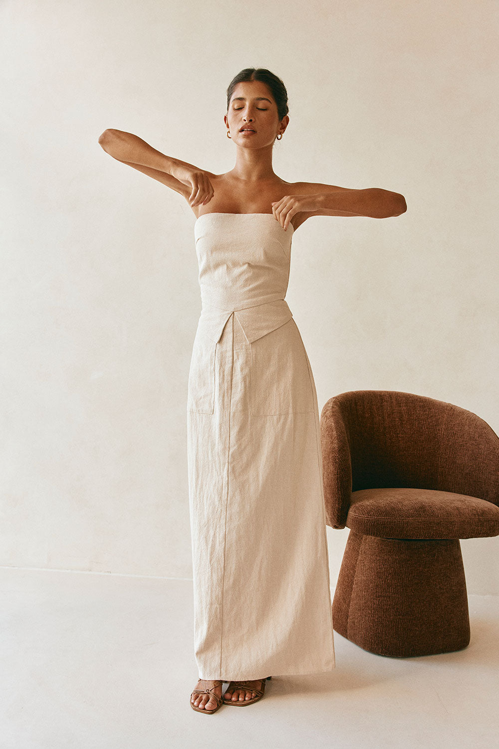 Beige Strapless Maxi Miley Dress