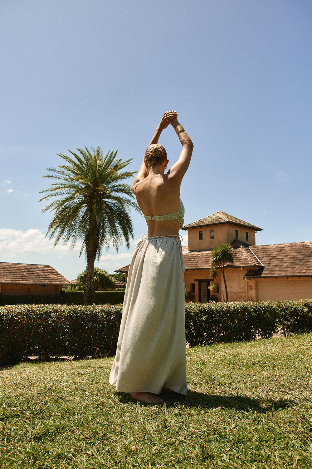 Stone Grey Backless Maxi Mahya Dress