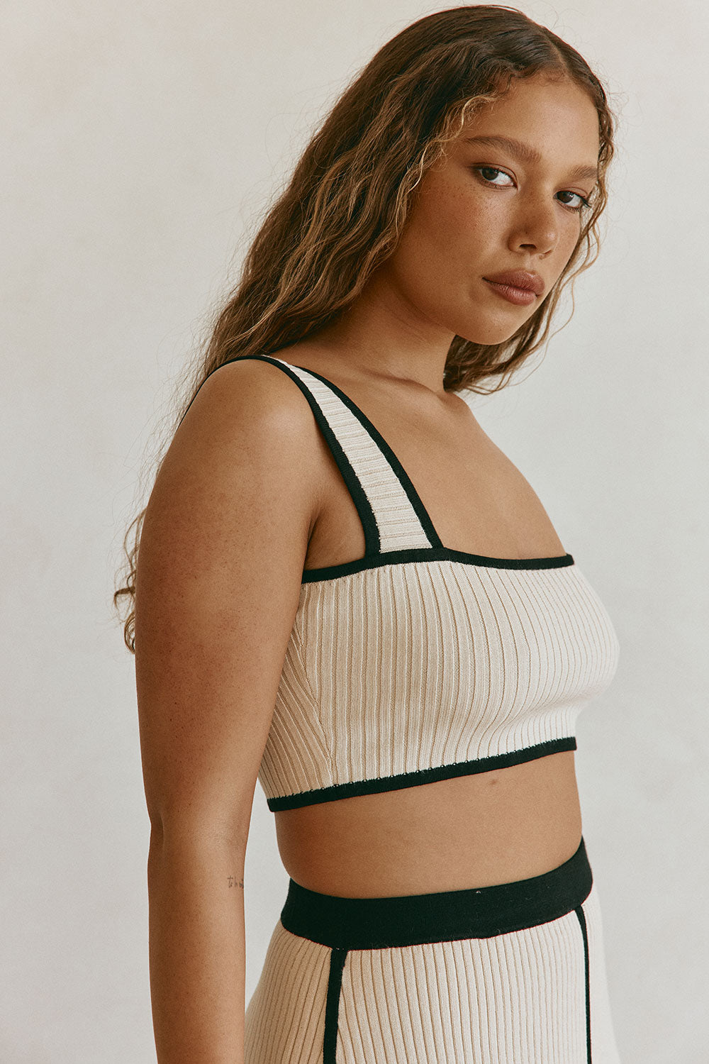 Beige Ribbed Cropped Leilani Top