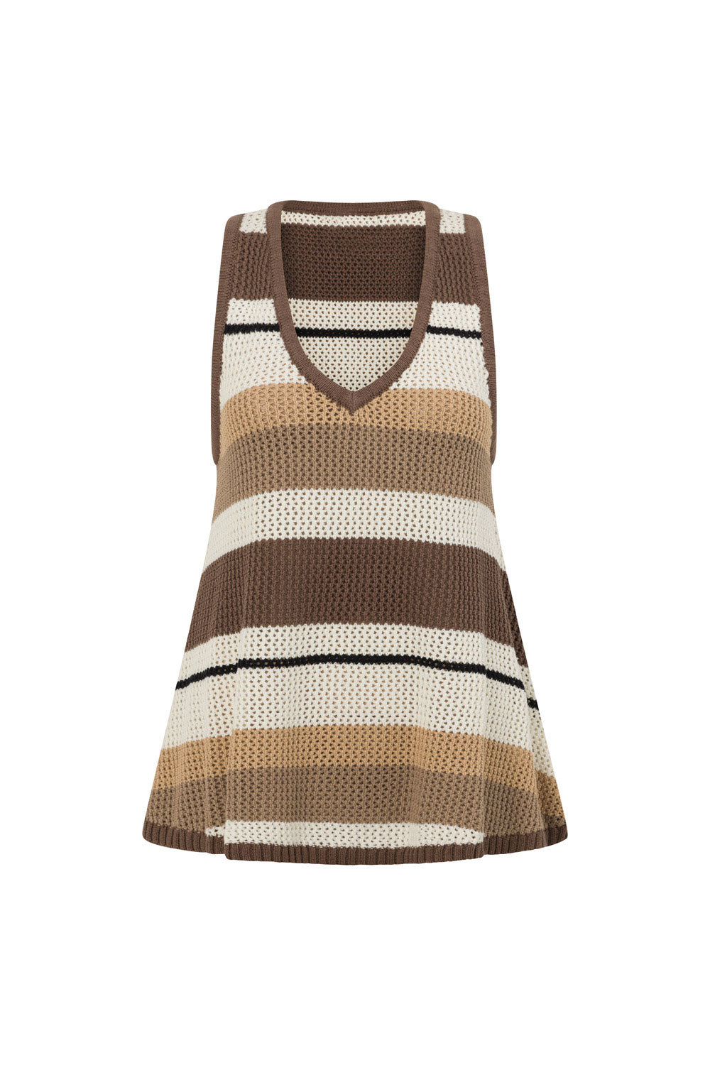 Tan Brown and Cream Stripe V Neck Lana Top