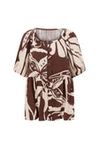 Cream and Brown Painted Tiles Print Button Scarlet Top