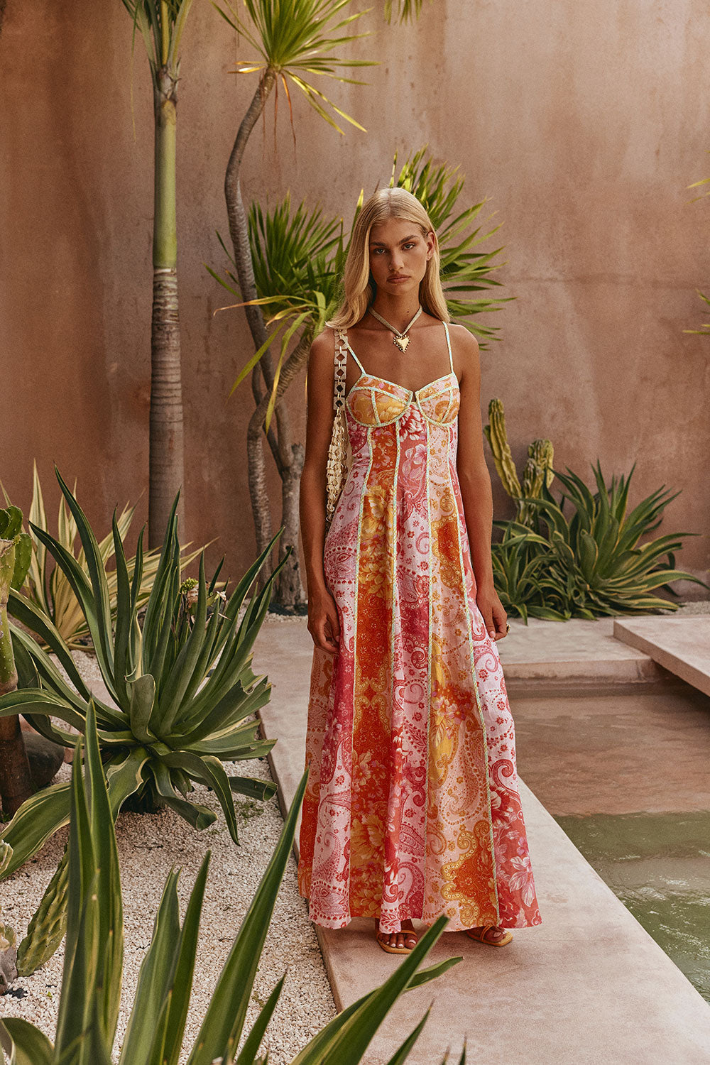 Pink Botanica De Flor Print Maxi Lune Dress