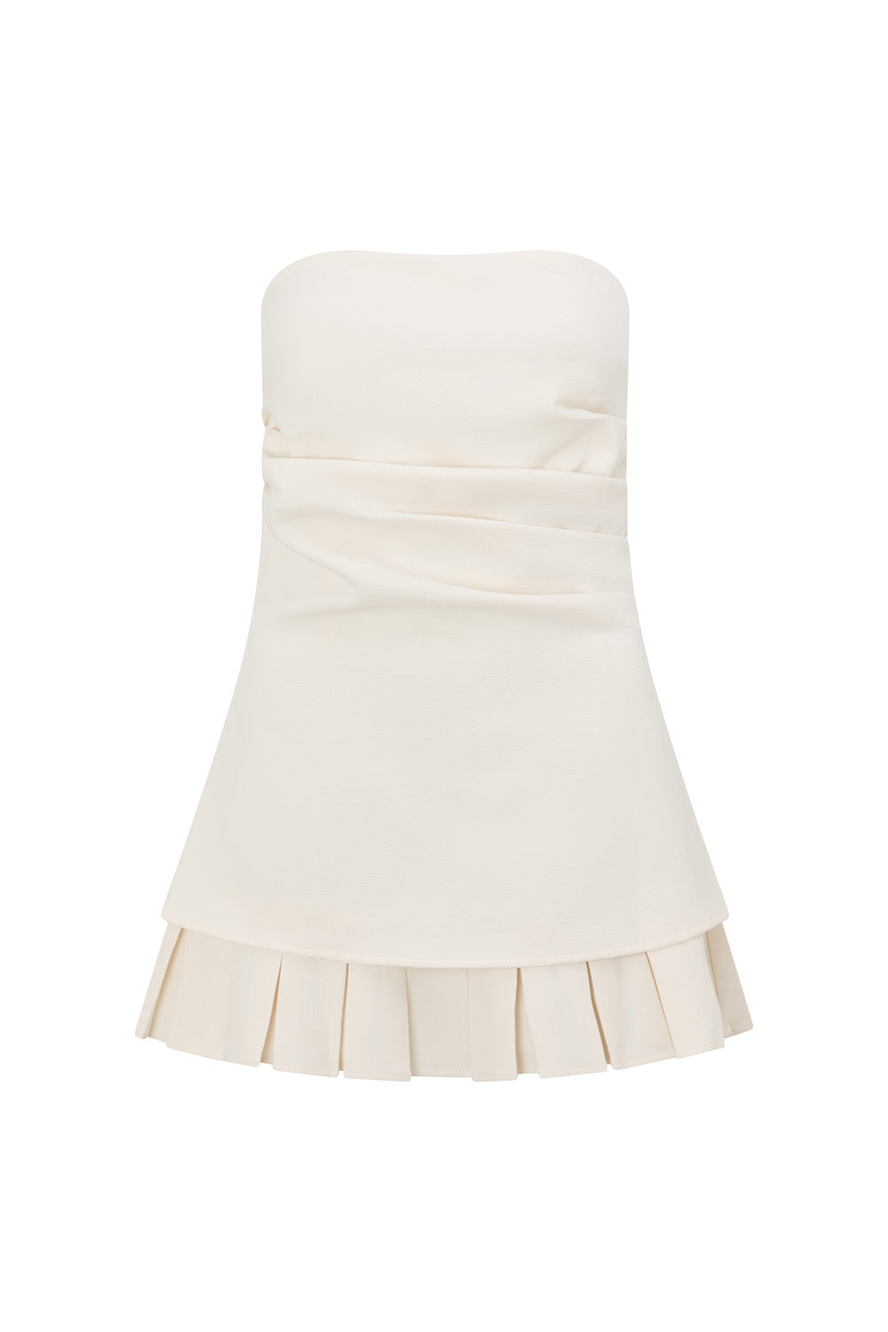 White Strapless Pleated Mini Izel Dress