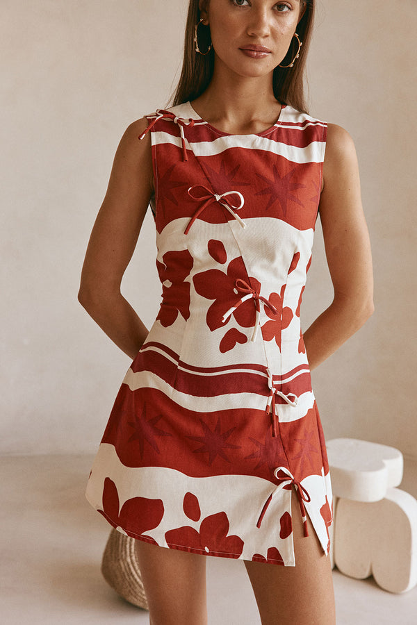 Red Sienna Sunset Bow Mini Natsuki Dress