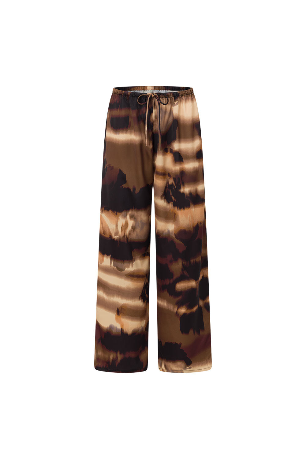 Brown Mirage Bloom Print Satin Elastic Drawstring Fabi Pants