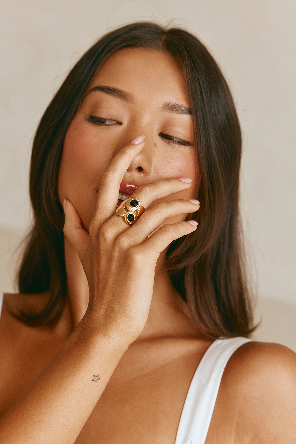 Gold Toned Black Stone Detail Zara Onyx Ring