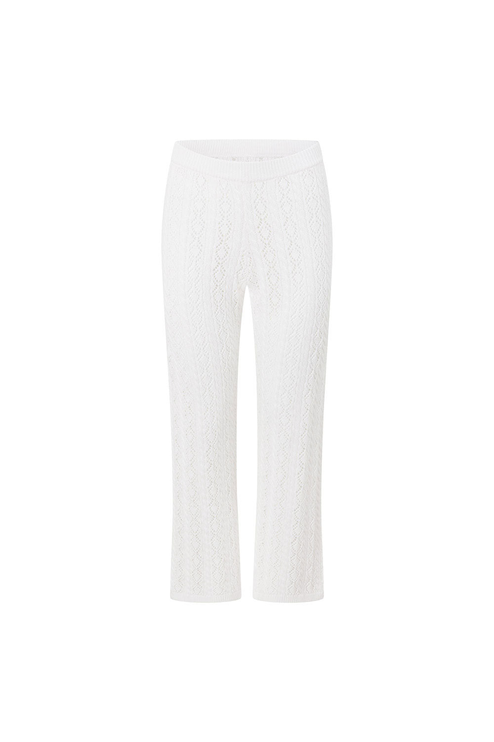 White Crochet Knit High Waist Elastic Cierra Pants