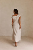 Beige Off Shoulder Ruched Maxi Juno Dress