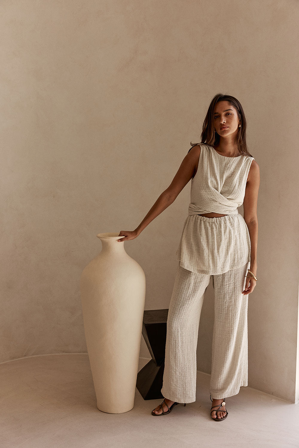 Beige Cut Out Tie Maia Jumpsuit
