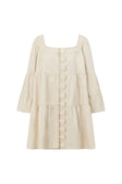 Beige Puff Sleeve Button Midi Palmer Dress