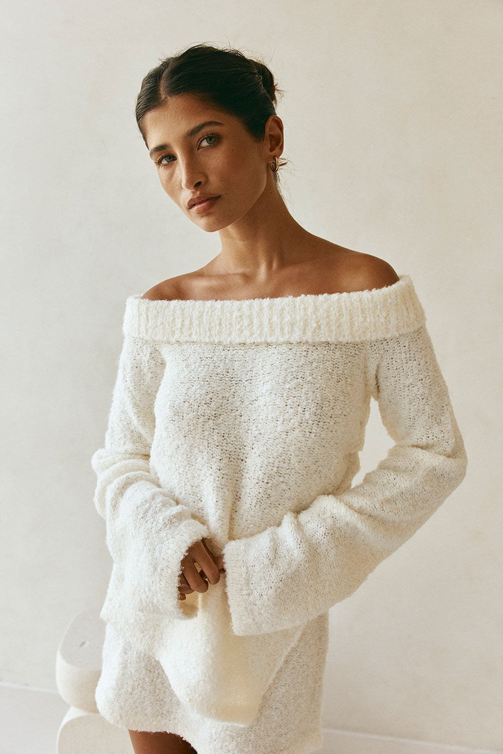 Cream Knit Off Shoulder Long Sleeve Alena Top
