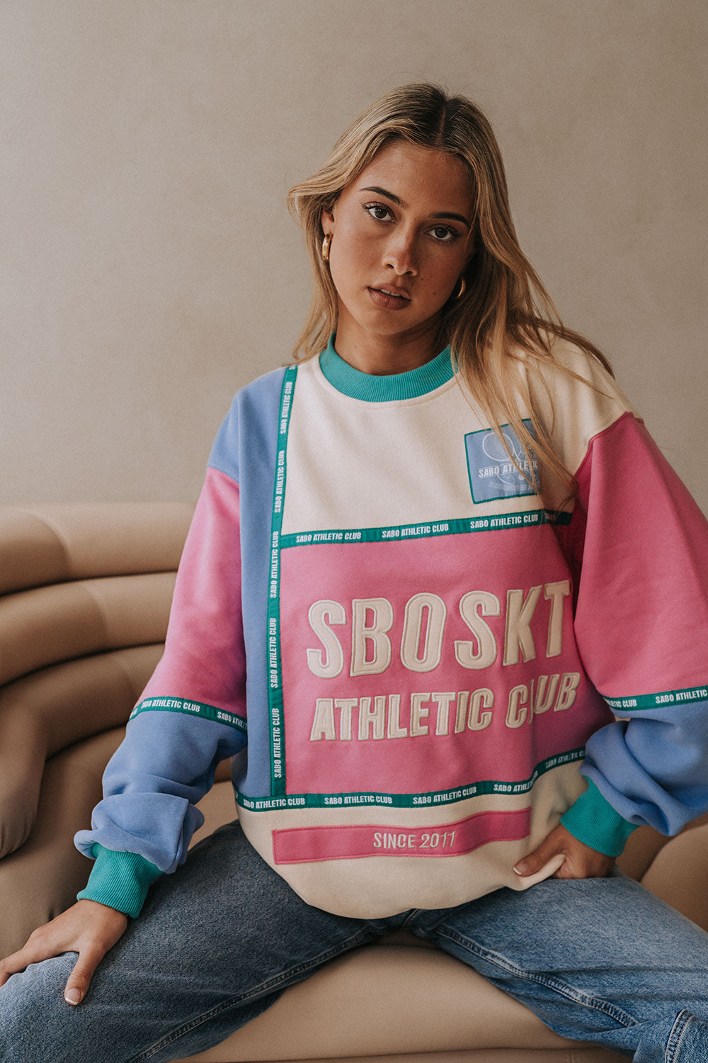 Pink and Cream Pastel Oversized Vintage Royal Mile Sweater