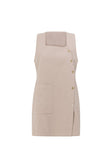 Beige Button Up Wide Strap Pocket Mini Aida Dress