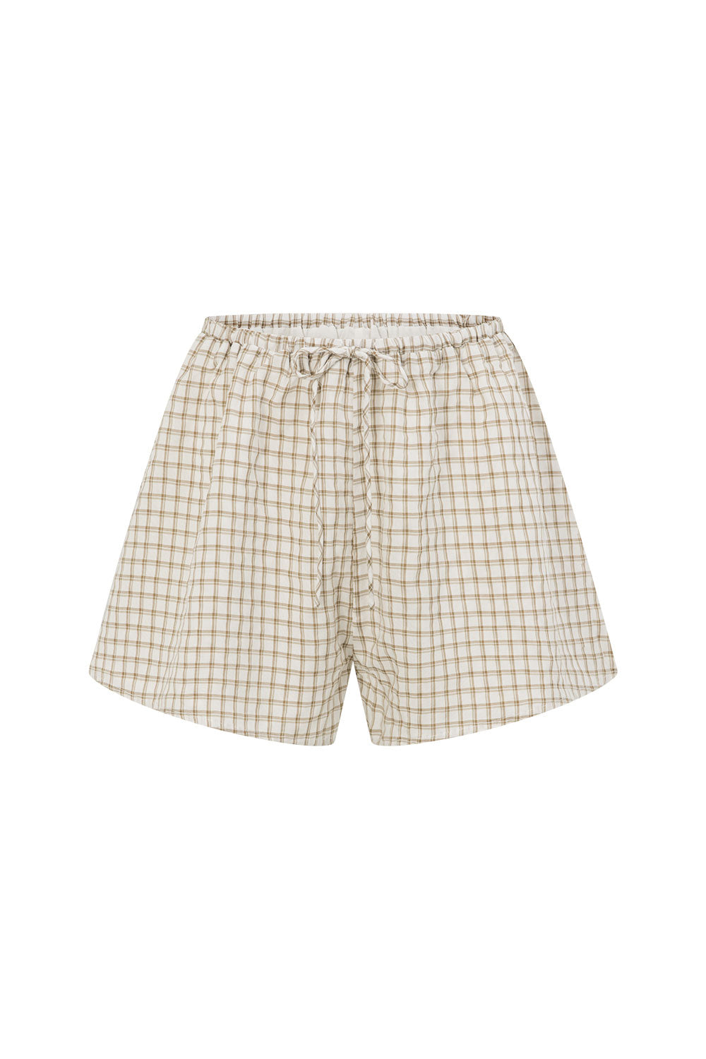 Beige Gingham Elastic Drawstring Charlie Shorts