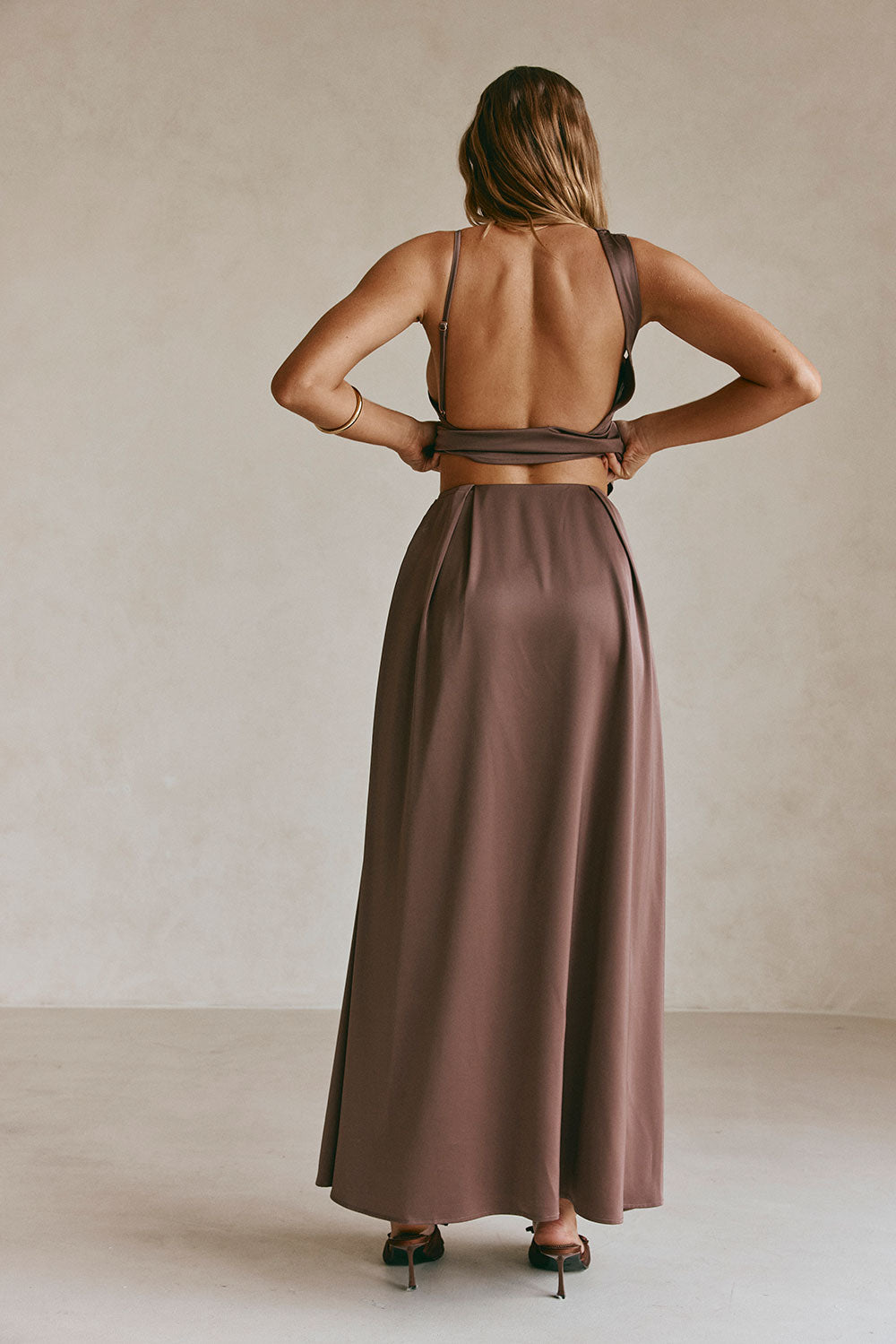 Chocolate Brown Pleated Maxi Hailey Skirt