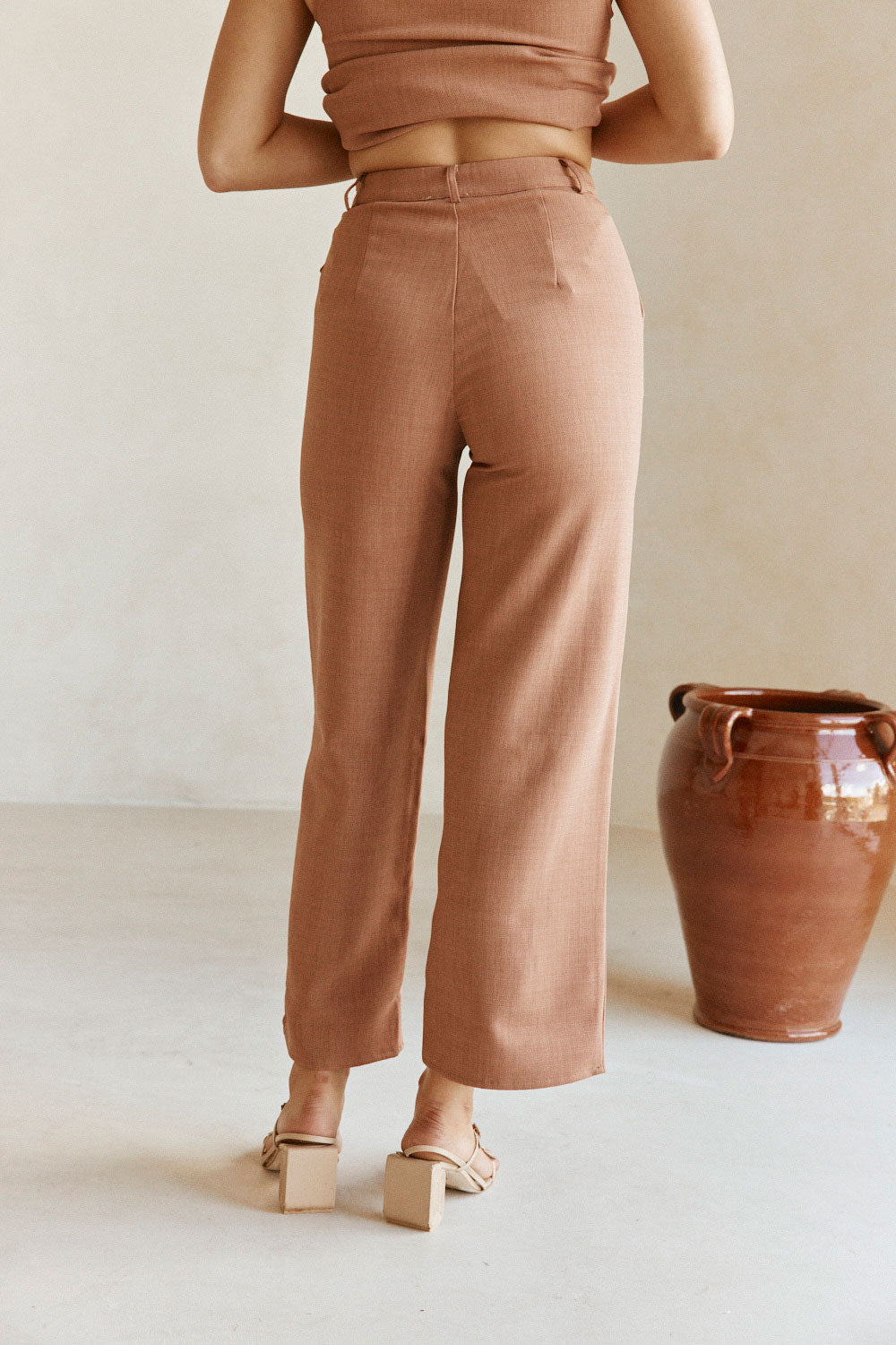 Tan Suiting Button Waist Raven Trouser Pants
