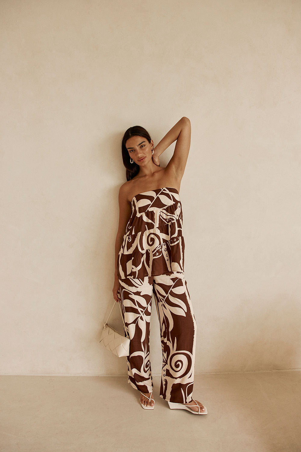 Brown and Cream Painted Tiles Print Presley Pants