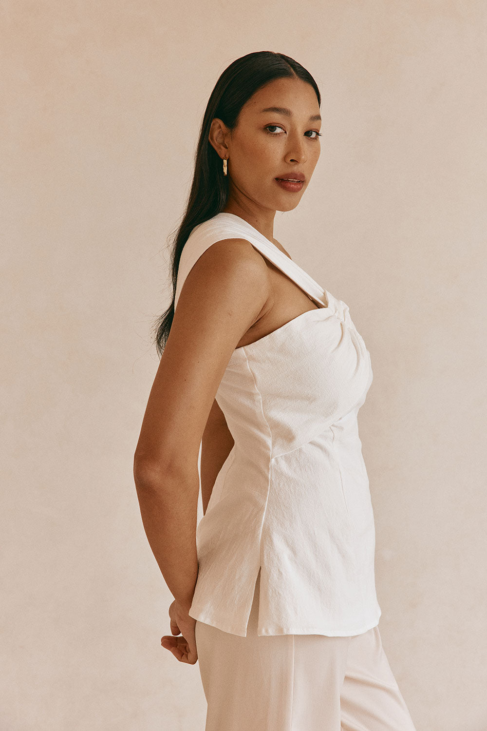 White Cotton One Shoulder Vivia Top