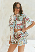 Blue Floral Paradesios Print Button Up Cassia Shirt