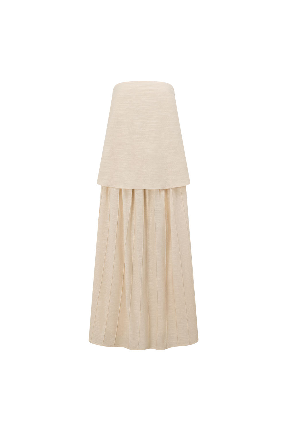 Beige Boxy Pleated Maxi Aviana Dress