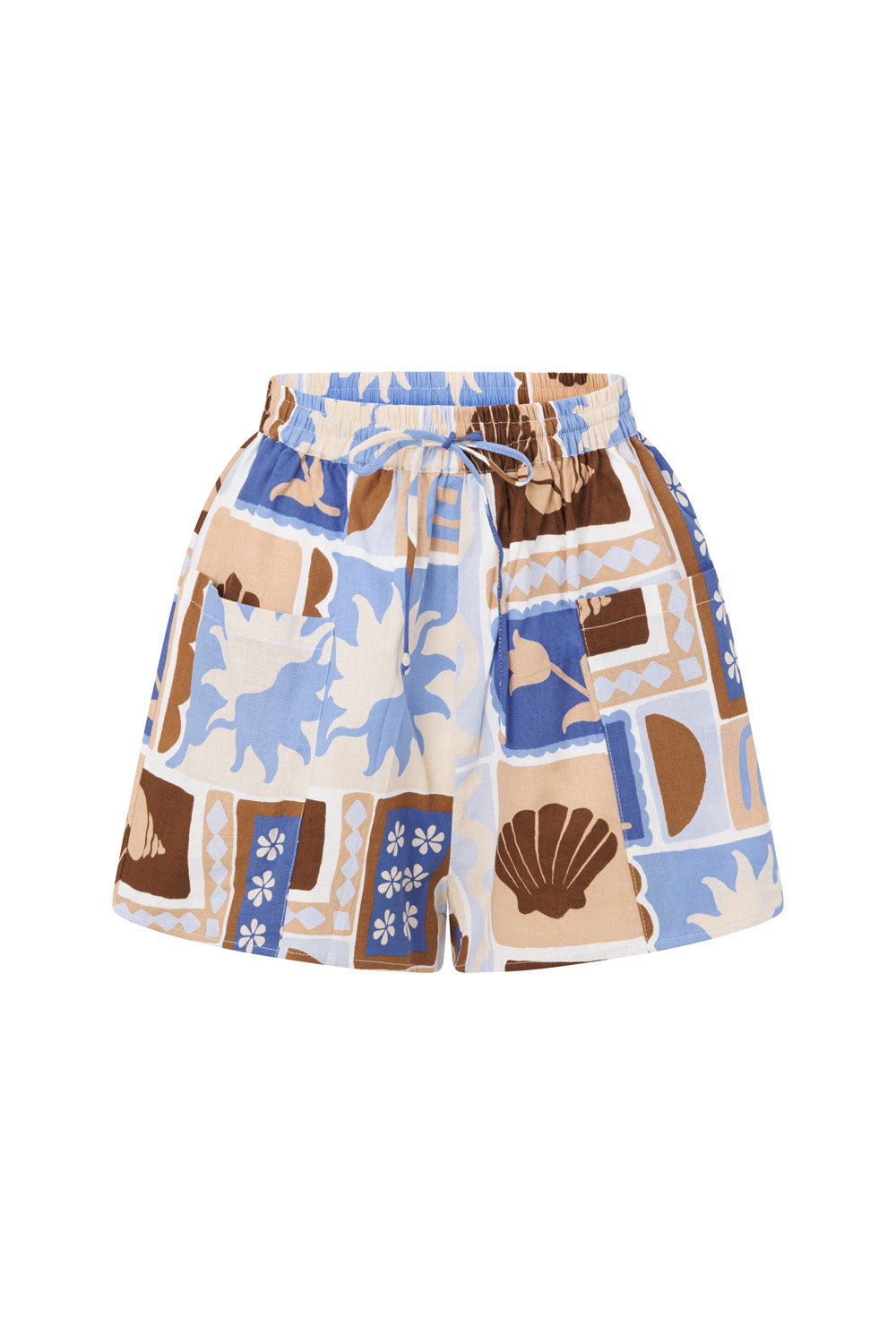 Blue Solis Print Elastic Drawstring Indra Shorts